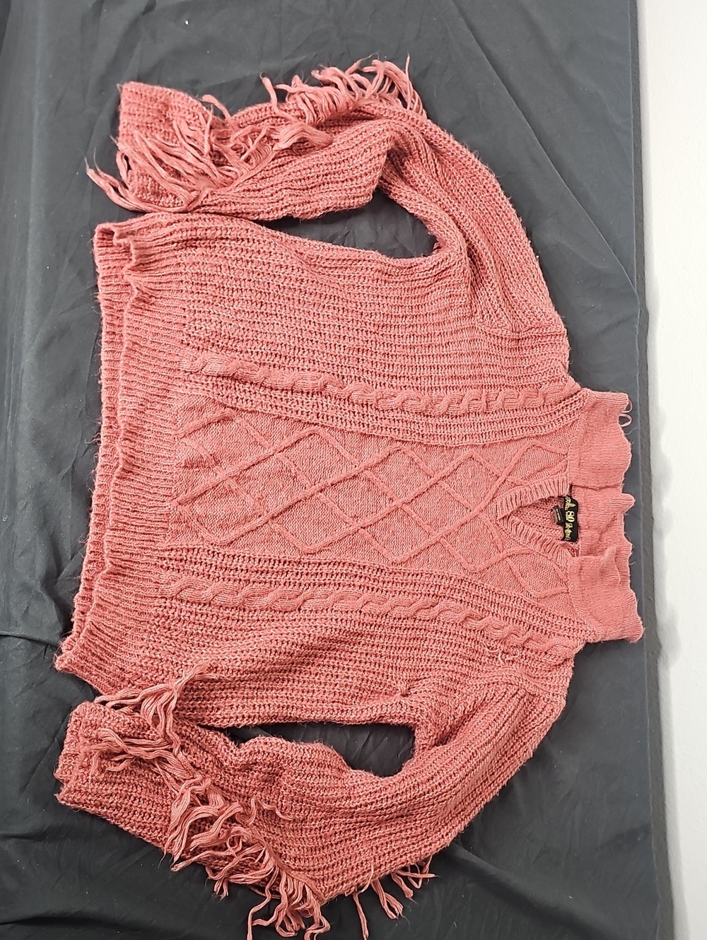 Forever 21 Rose Pink Cable Knit Fringe Turtleneck Sweater